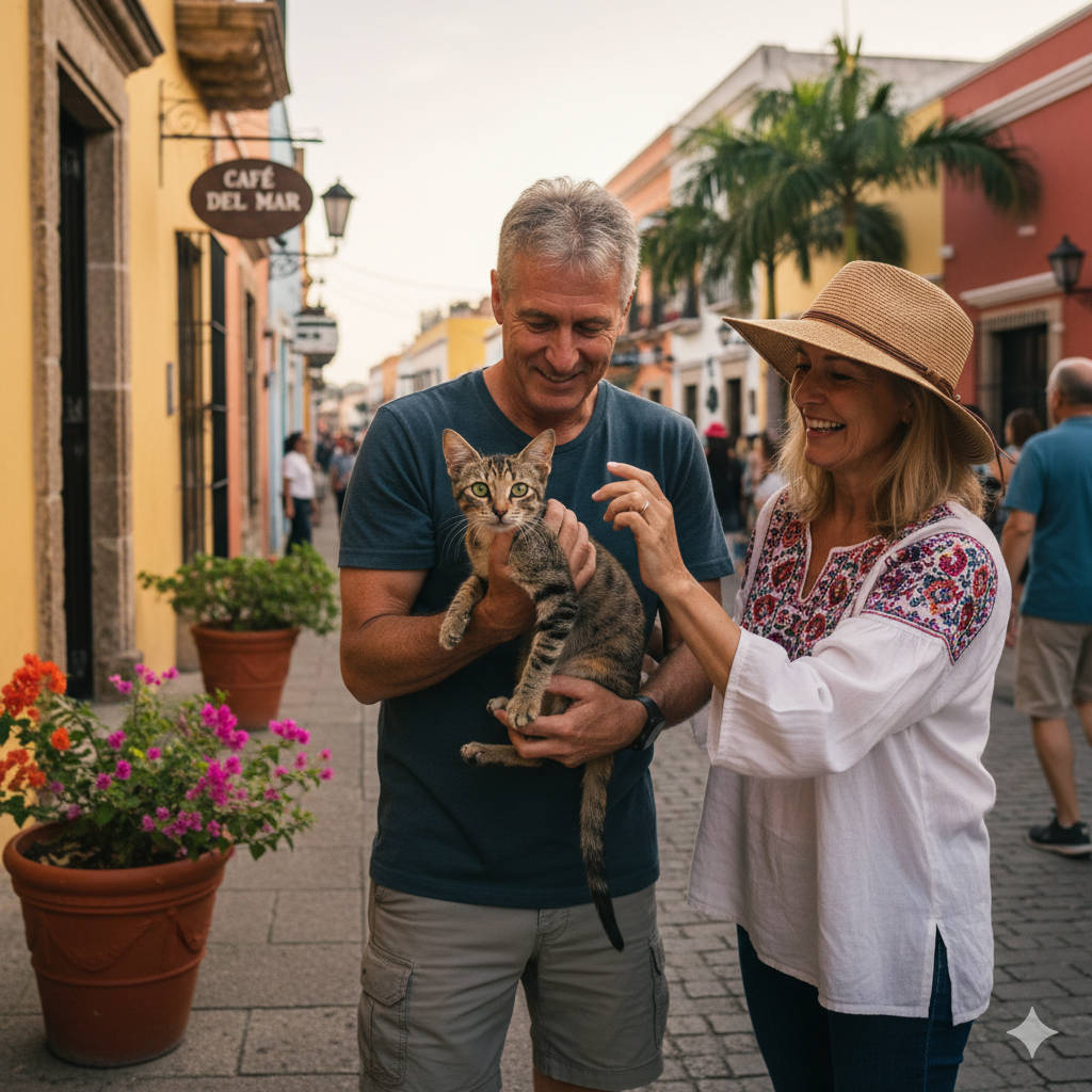 Tourists rescuing a cat in PV